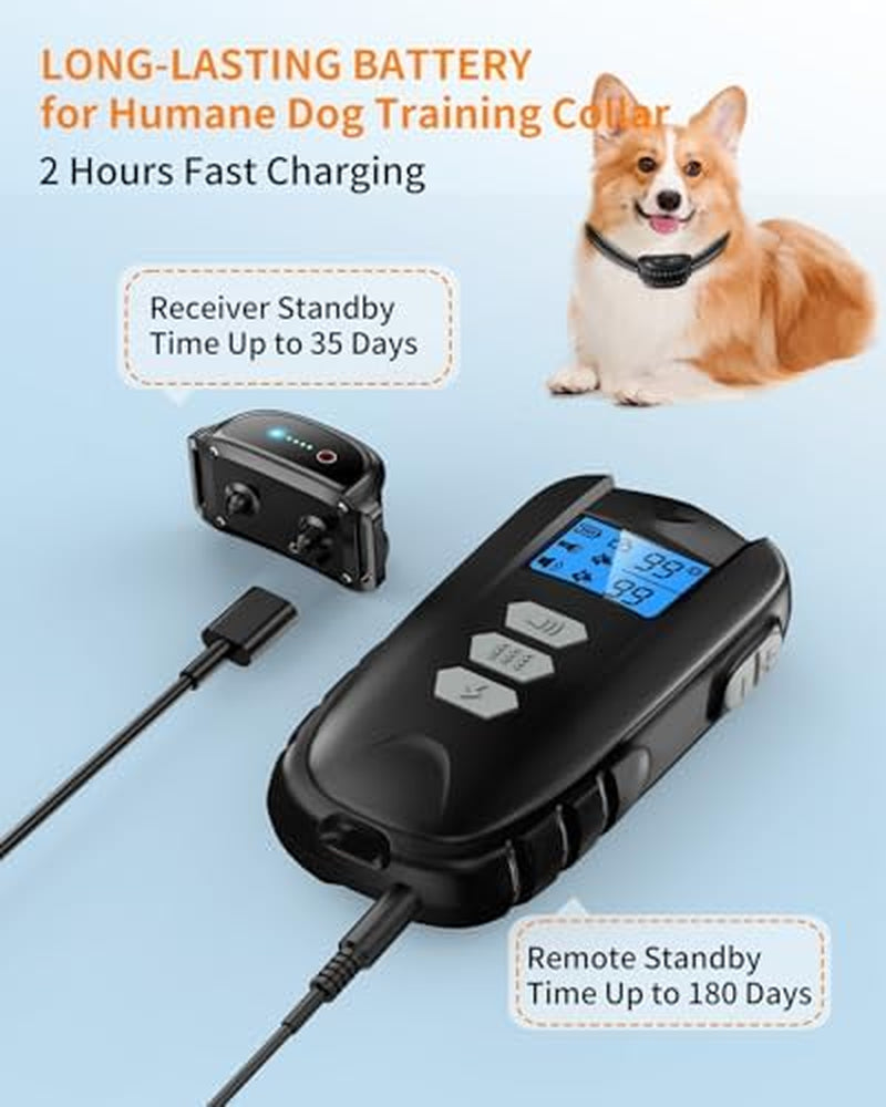 Dog Shock Collar with Remote Control – Shock Collar for Dogs 10–120 Lbs, 2000FT Long Range IPX7 Waterproof Rechargeable Dog Training Collar with 4 Safe Modes Beep Vibration Shock & Flashlight Blk