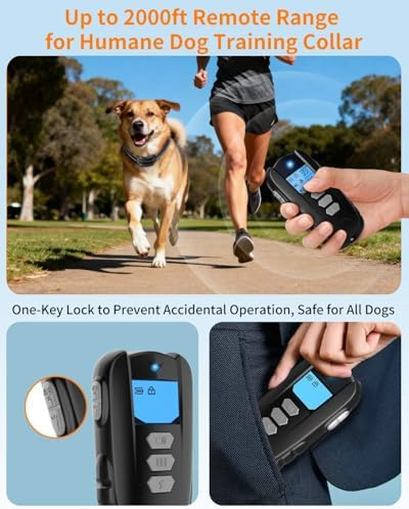 Dog Shock Collar with Remote Control – Shock Collar for Dogs 10–120 Lbs, 2000FT Long Range IPX7 Waterproof Rechargeable Dog Training Collar with 4 Safe Modes Beep Vibration Shock & Flashlight Blk