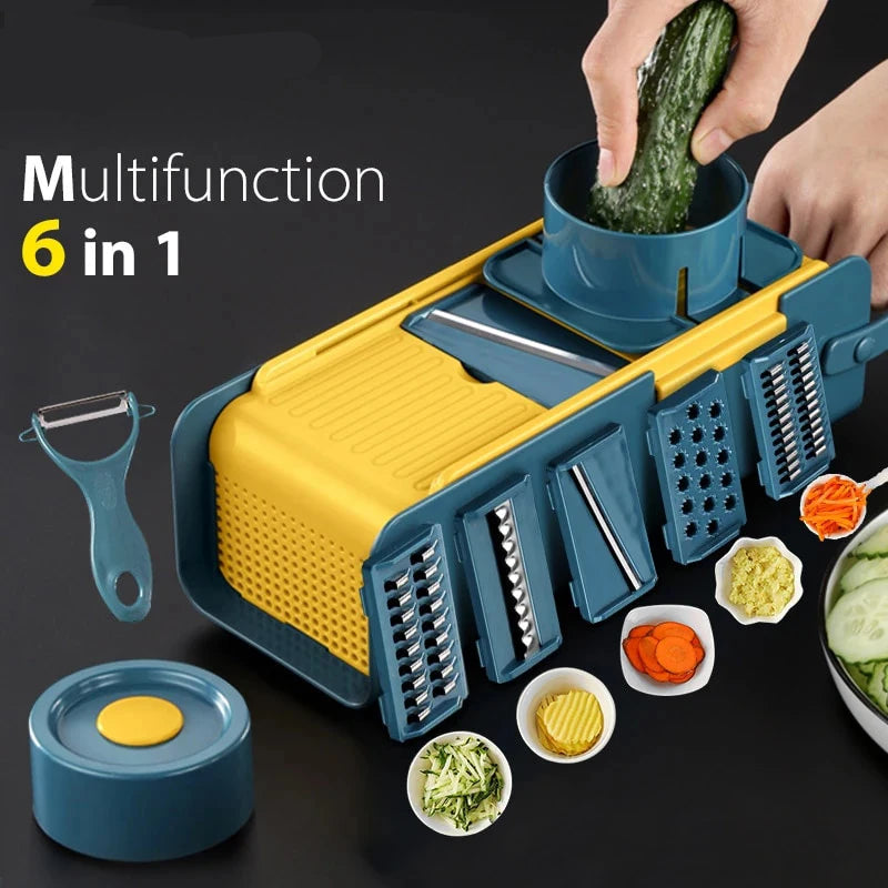 Vegetable Slicer 6 in 1 Multifunctional Fruit Potato Peeler Carrot Grater with Basket Zester Cutter Kitchen Accessories Tool Set