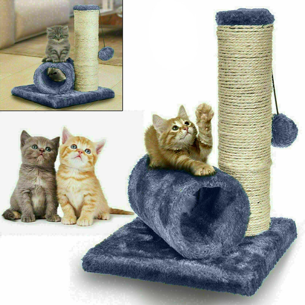 Cat Kitten Sisal Scratch Post Bed Toy with Tunnel & Mouse Pet Play Fun Activity