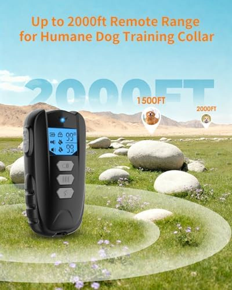 Dog Shock Collar with Remote Control – Shock Collar for Dogs 10–120 Lbs, 2000FT Long Range IPX7 Waterproof Rechargeable Dog Training Collar with 4 Safe Modes Beep Vibration Shock & Flashlight Blk